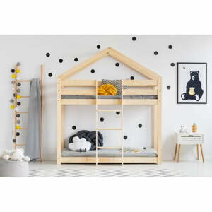 Domčeková poschodová detská posteľ z borovicového dreva 80x180 cm v prírodnej farbe Mila DMP – Adeko
