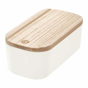 Biely úložný box s vekom z dreva paulownia iDesign Eco, 9 x 18,3 cm