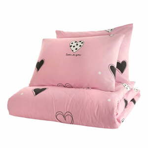 Ružová prikrývka cez posteľ s 2 obliečkami na vankúš z ranforce bavlny Mijolnir Hati, 225 x 240 cm
