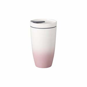 Ružovo-biely porcelánový cestovný hrnček Villeroy & Boch Like To Go, 350 ml