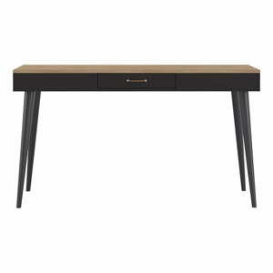 Čierny pracovný stôl s doskou v dekore duba 134x59 cm - TemaHome