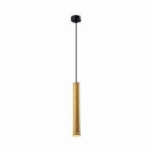 Čierne závesné svietidlo s dreveným tienidlom ø 7 cm Tubo – Candellux Lighting