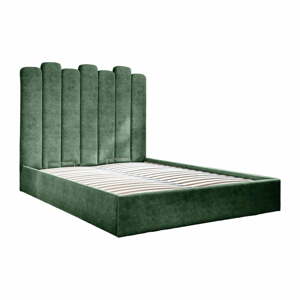 Zelená čalúnená dvojlôžková posteľ s úložným priestorom s roštom 160x200 cm Dreamy Aurora – Miuform