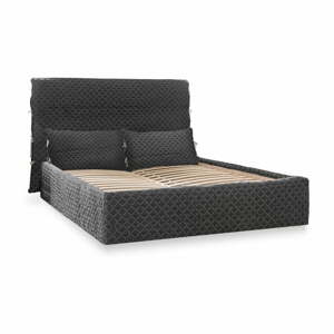 Čierna čalúnená dvojlôžková posteľ s úložným priestorom s roštom 160x200 cm Sleepy Luna – Miuform