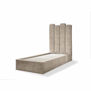 Béžová čalúnená jednolôžková posteľ s úložným priestorom s roštom 90x200 cm Dreamy Aurora – Miuform