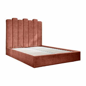 Čalúnená dvojlôžková posteľ s úložným priestorom s roštom 160x200 cm v tehlovej farbe Dreamy Aurora – Miuform