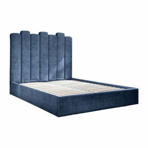 Modrá čalúnená dvojlôžková posteľ s úložným priestorom s roštom 180x200 cm Dreamy Aurora – Miuform