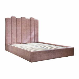 Ružová čalúnená dvojlôžková posteľ s úložným priestorom s roštom 180x200 cm Dreamy Aurora – Miuform