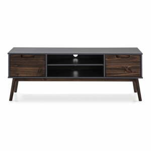 Antracitový/tmavohnedý TV stolík z borovicového dreva 140x52,5 cm Nussa – Marckeric