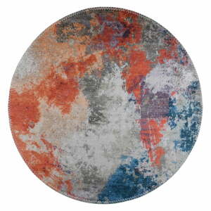 Modro-oranžový umývateľný okrúhly koberec ø 120 cm – Vitaus