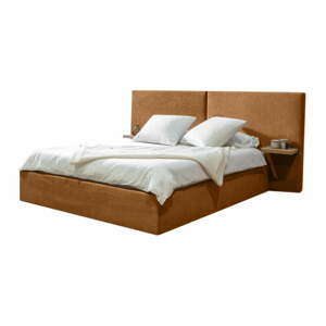 Okrovožltá čalúnená dvojlôžková posteľ s úložným priestorom s roštom 160x200 cm Blandine – Bobochic Paris