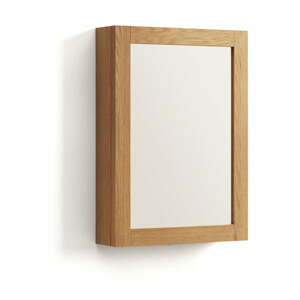 Závesná kúpeľňová skrinka so zrkadlom z teakového dreva v prírodnej farbe 50x70 cm Plubia – Kave Home