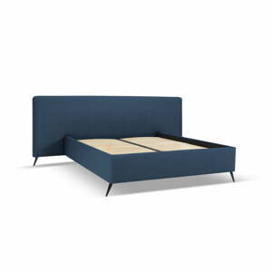 Tmavomodrá čalúnená dvojlôžková posteľ s úložným priestorom a roštom 140x200 cm Walter – Milo Casa
