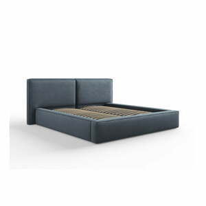 Tmavomodrá čalúnená dvojlôžková posteľ s úložným priestorom a roštom 180x200 cm Arendal – Cosmopolitan Design