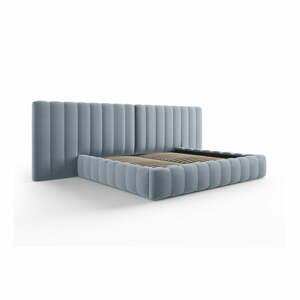 Svetlomodrá čalúnená dvojlôžková posteľ s úložným priestorom a roštom 200x200 cm Gina – Milo Casa