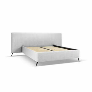 Svetlosivá čalúnená dvojlôžková posteľ s úložným priestorom a roštom 140x200 cm Walter – Milo Casa