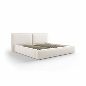 Béžová čalúnená dvojlôžková posteľ s úložným priestorom a roštom 200x200 cm Arendal – Cosmopolitan Design