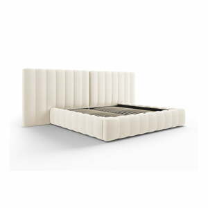 Béžová čalúnená dvojlôžková posteľ s úložným priestorom a roštom 180x200 cm Gina – Milo Casa