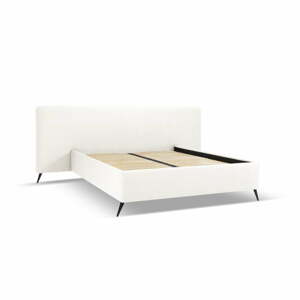 Krémová čalúnená dvojlôžková posteľ s úložným priestorom a roštom 160x200 cm Walter – Milo Casa