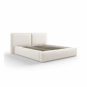 Béžová čalúnená dvojlôžková posteľ s úložným priestorom a roštom 160x200 cm Arendal – Cosmopolitan Design