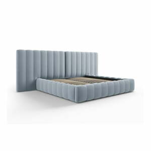 Svetlomodrá čalúnená dvojlôžková posteľ s úložným priestorom a roštom 180x200 cm Gina – Milo Casa