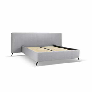 Sivá čalúnená dvojlôžková posteľ s úložným priestorom a roštom 140x200 cm Walter – Milo Casa