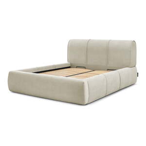 Béžová čalúnená dvojlôžková posteľ s úložným priestorom s roštom 180x200 cm Vernon – Bobochic Paris