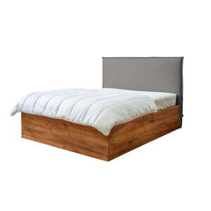 Sivá/v prírodnej farbe dvojlôžková posteľ s úložným priestorom s roštom 160x200 cm Cara – Bobochic Paris