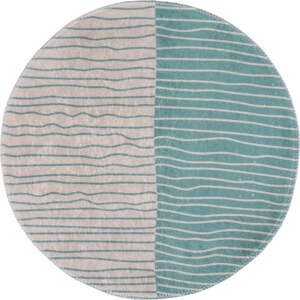 Krémovobiely/tyrkysovomodrý umývateľný okrúhly koberec ø 80 cm Yuvarlak – Vitaus