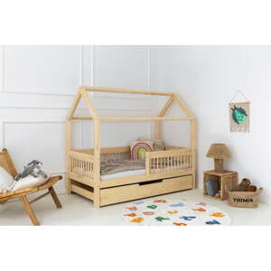 Domčeková/s výsuvným lôžkom detská posteľ z borovicového dreva s úložným priestorom 70x160 cm v prírodnej farbe Mila MBW – Adeko