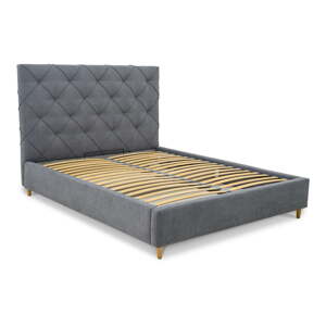 Sivá čalúnená dvojlôžková posteľ s úložným priestorom s roštom 160x200 cm Bee – Scandic
