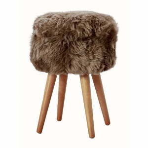 Stolička s tmavohnedým sedadlom z ovčej kožušiny Native Natural, ⌀ 30 cm