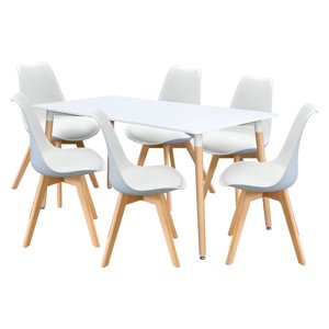 Jedálenský stôl 160x90 QUATRO biely + 6 stoličiek QUATRO biele