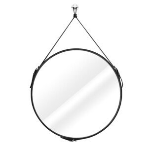 Čierne okrúhle zrkadlo s koženou rukoväťou ESHA Priemer zrkadla: 60 cm