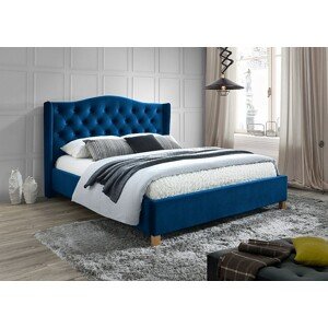 Modrá čalúnená posteľ ASPEN VELVET 160 x 200 cm