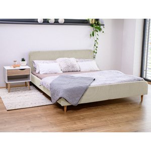 Krémová menčestrová posteľ AMELIA FJORD 160 x 200 cm