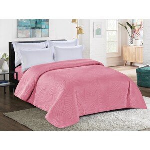Ružový prehoz na posteľ so vzorom LEAVES Rozmer: 220 x 240 cm
