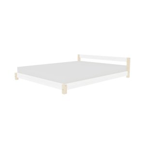 Benlemi Dvojlôžková drevená posteľ COMFY v scandi štýle Rozmer: 140 x 200 cm, Zvoľte farbu hranolov: Nelakovaná, Zvoľte farbu plôch: Biela