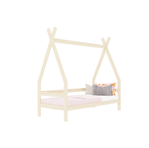 Benlemi Detská drevená posteľ SAFE 5v1 v tvare teepee so zábranou Zvoľte farbu: Tmavo sivá, Zvoľte rozmer: 90x200 cm, Zvoľte zábranu: S otvoreným vst…