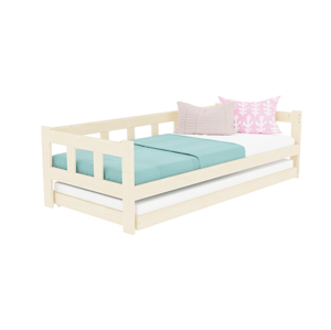 Benlemi Drevená jednolôžková posteľ FENCE 4v1 so zábranou a prístelkou Zvoľte farbu: Béžová, Zvoľte rozmer: 80x160 cm, Zvoľte zábranu: S otvoreným vs…