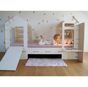 Myminihome Detská domčeková posteľ so šmykľavkou a lampičkou Zvoľte farbu: Biela, Rozmer: 90x190 cm, Strana: Vľavo