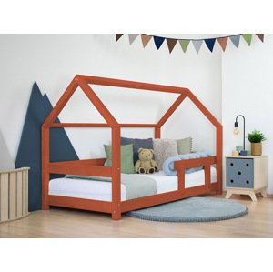 Benlemi Detská posteľ domček TERY s bočnicou Zvoľte farbu: Tehlová, Rozmer: 90x180 cm