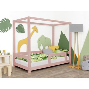 Benlemi Detská posteľ s nebesami a bočnicou BUNKY Zvoľte farbu: Pastelovo ružová, Rozmer: 120x180 cm