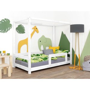 Benlemi Detská posteľ s nebesami a bočnicou BUNKY Zvoľte farbu: Biela, Rozmer: 120x200 cm