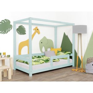 Benlemi Detská posteľ s nebesami a bočnicou BUNKY Zvoľte farbu: Svetlo modrá, Rozmer: 80x200 cm