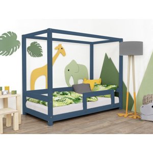 Benlemi Detská posteľ s nebesami a bočnicou BUNKY Zvoľte farbu: Námornícka modrá, Rozmer: 90x190 cm