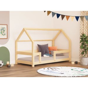 Benlemi Detská posteľ domček TERY so zábranou Zvoľte farbu: Béžová, Zvoľte rozmer: 70x160 cm, Zvoľte zábranu: S dvoma zábranami