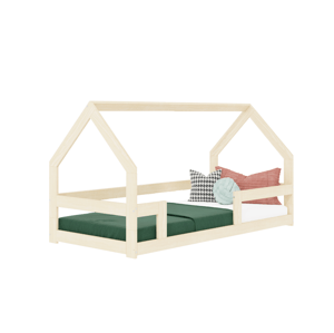 Benlemi Nízka posteľ domček SAFE 8v1 z dreva so zábranou Zvoľte farbu: Nelakovaná, Zvoľte rozmer: 90x180 cm, Zvoľte zábranu: S dvoma zábranami