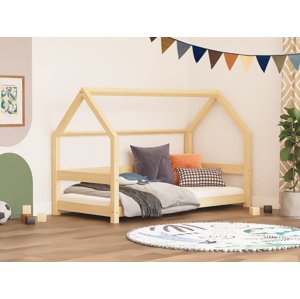 Benlemi Detská posteľ domček TERY so zábranou Zvoľte farbu: Béžová, Zvoľte rozmer: 120x180 cm, Zvoľte zábranu: S otvoreným vstupom