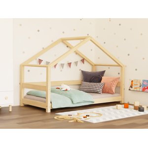 Benlemi Detská posteľ domček LUCKY so zábranou Zvoľte farbu: Béžová, Zvoľte rozmer: 70x160 cm, Zvoľte zábranu: S otvoreným vstupom